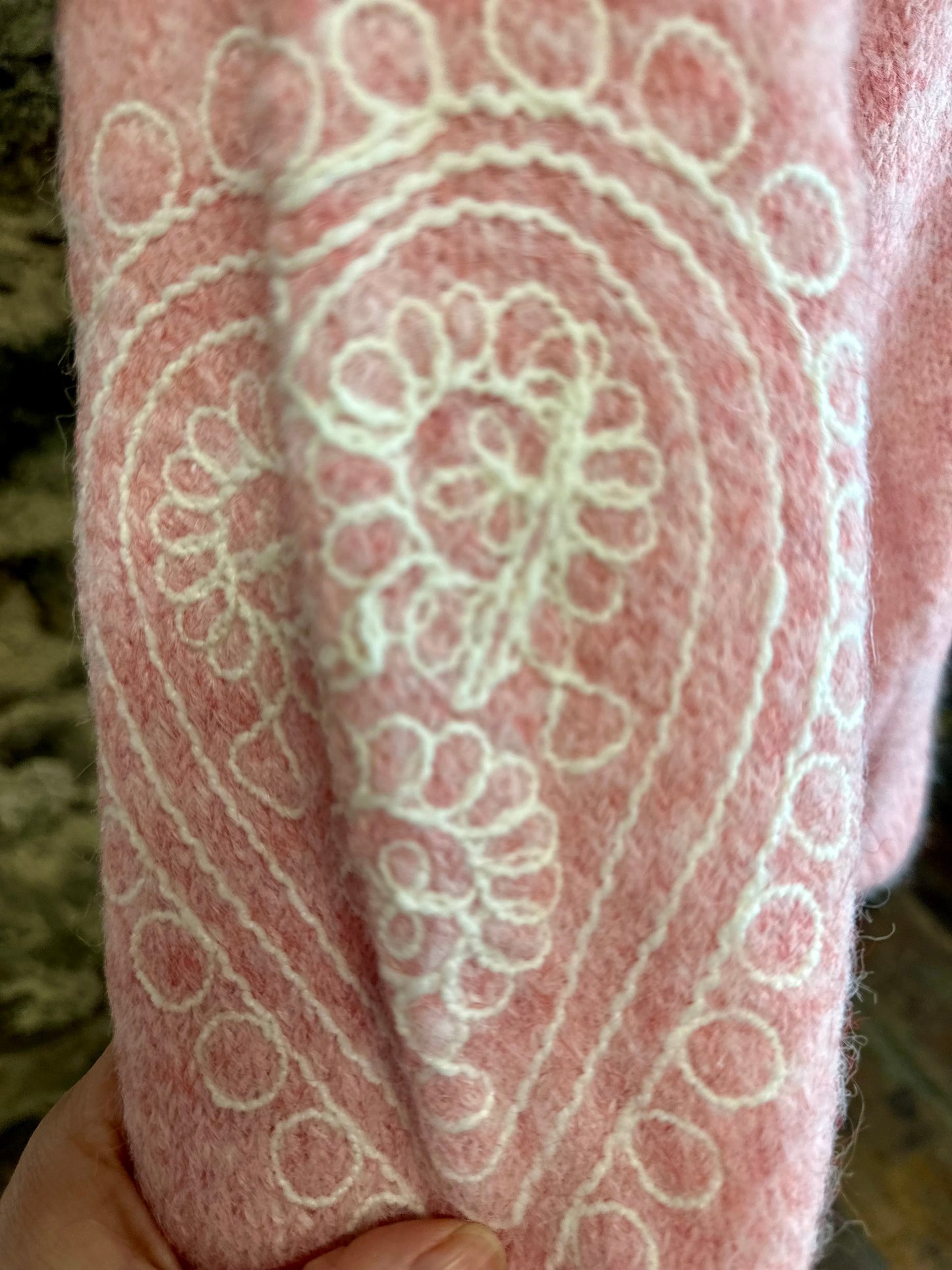 Strawberry soft cosey Italian knit strawberry with white embroidery detailing