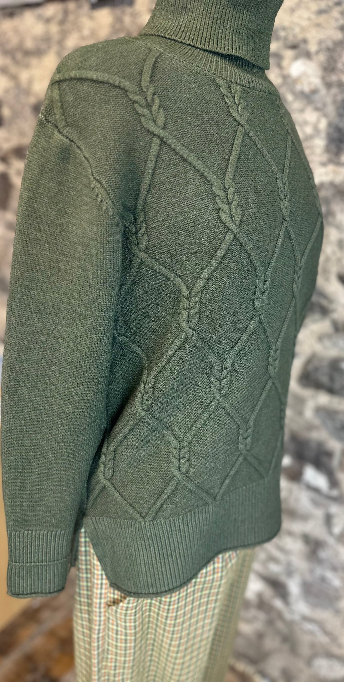 “Natalie “ Forest green high neck Italian cable knit polo