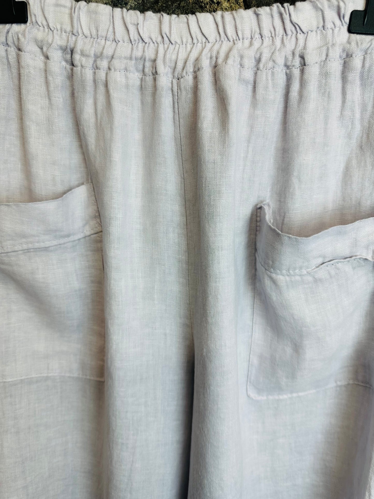 “Sam” soft lilac derp pocketgrey Italian linen cullottes