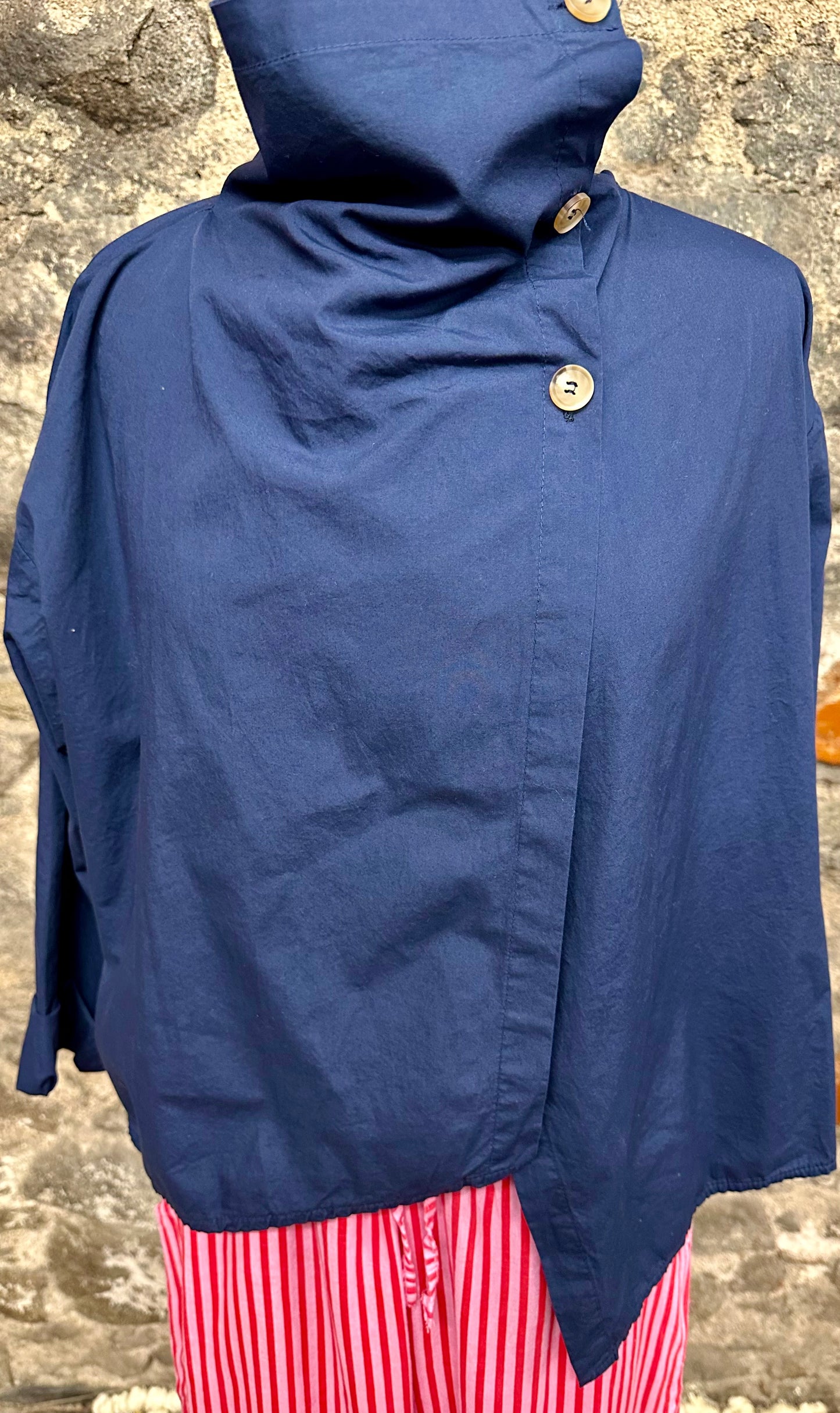 “Suzie”navy funnel neck cotton Italian jacket