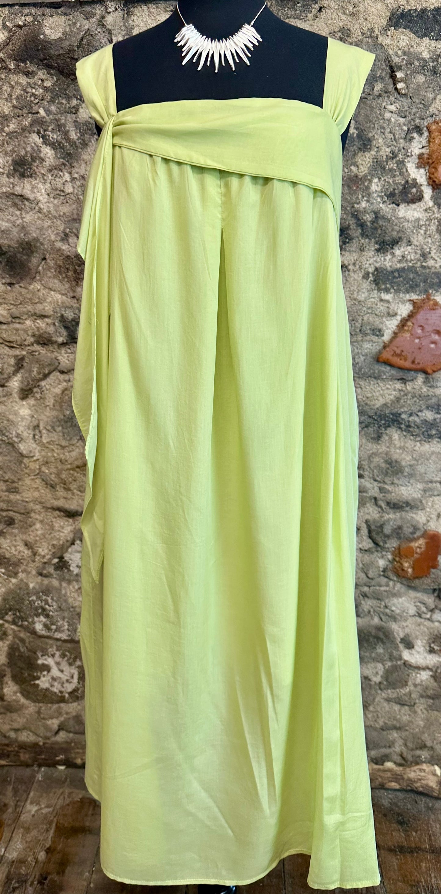 “Marguerite “ Italian lime green cotton lined midi dress