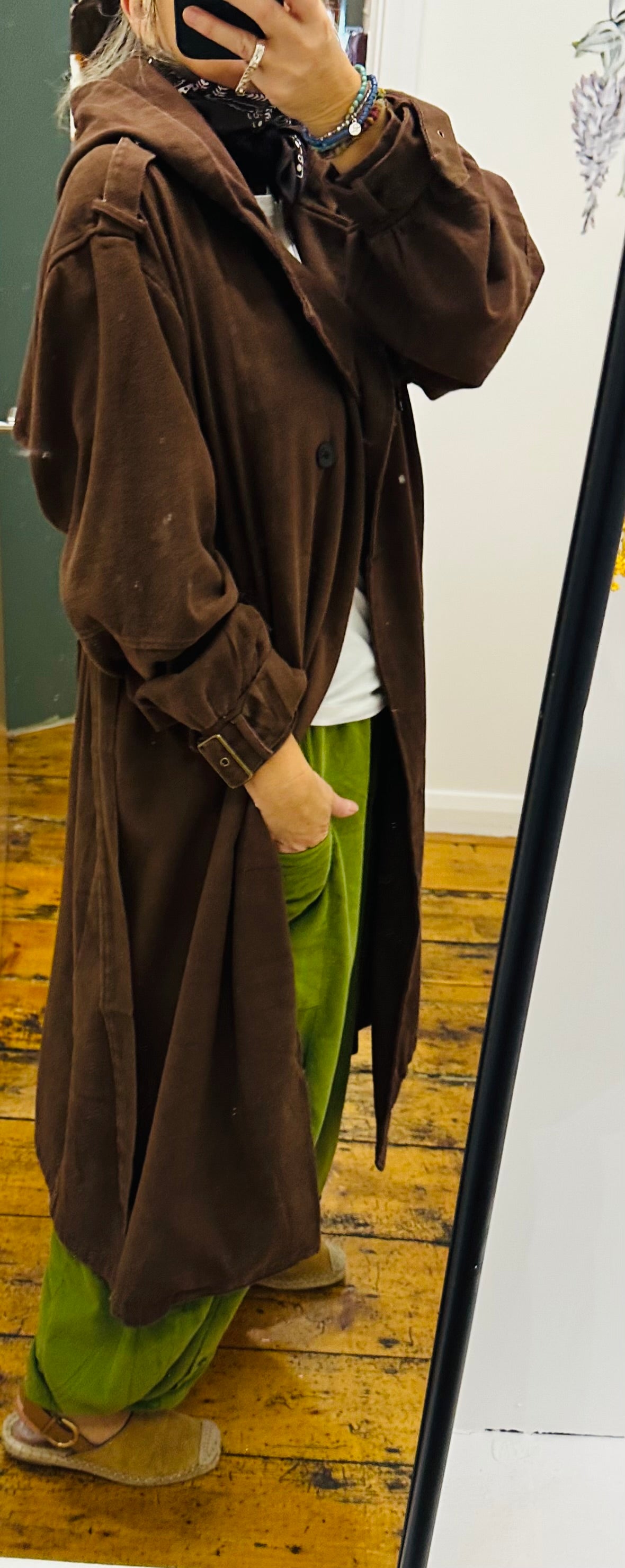 “Felicity “ coco brown hoided Italian trench coat