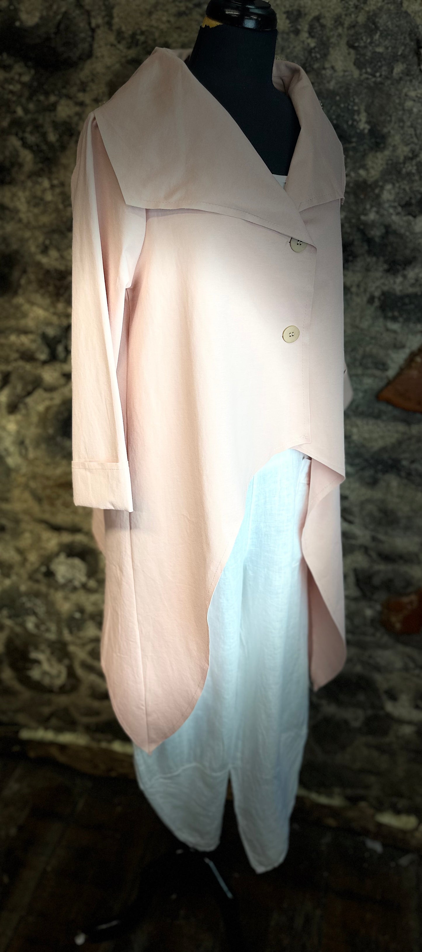 “Mira “ blush salmon Italian dipped hem jacket