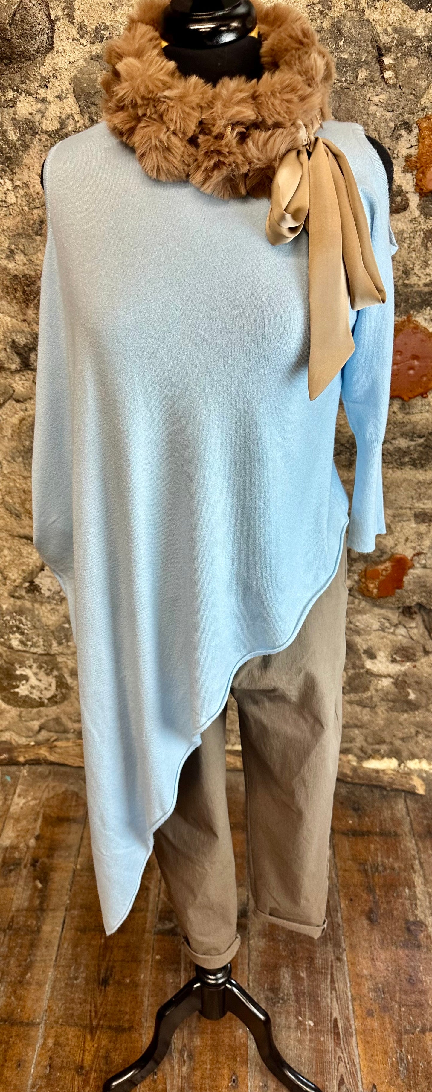“Frankie “ powder blue asymmetric Italian  knit jumper