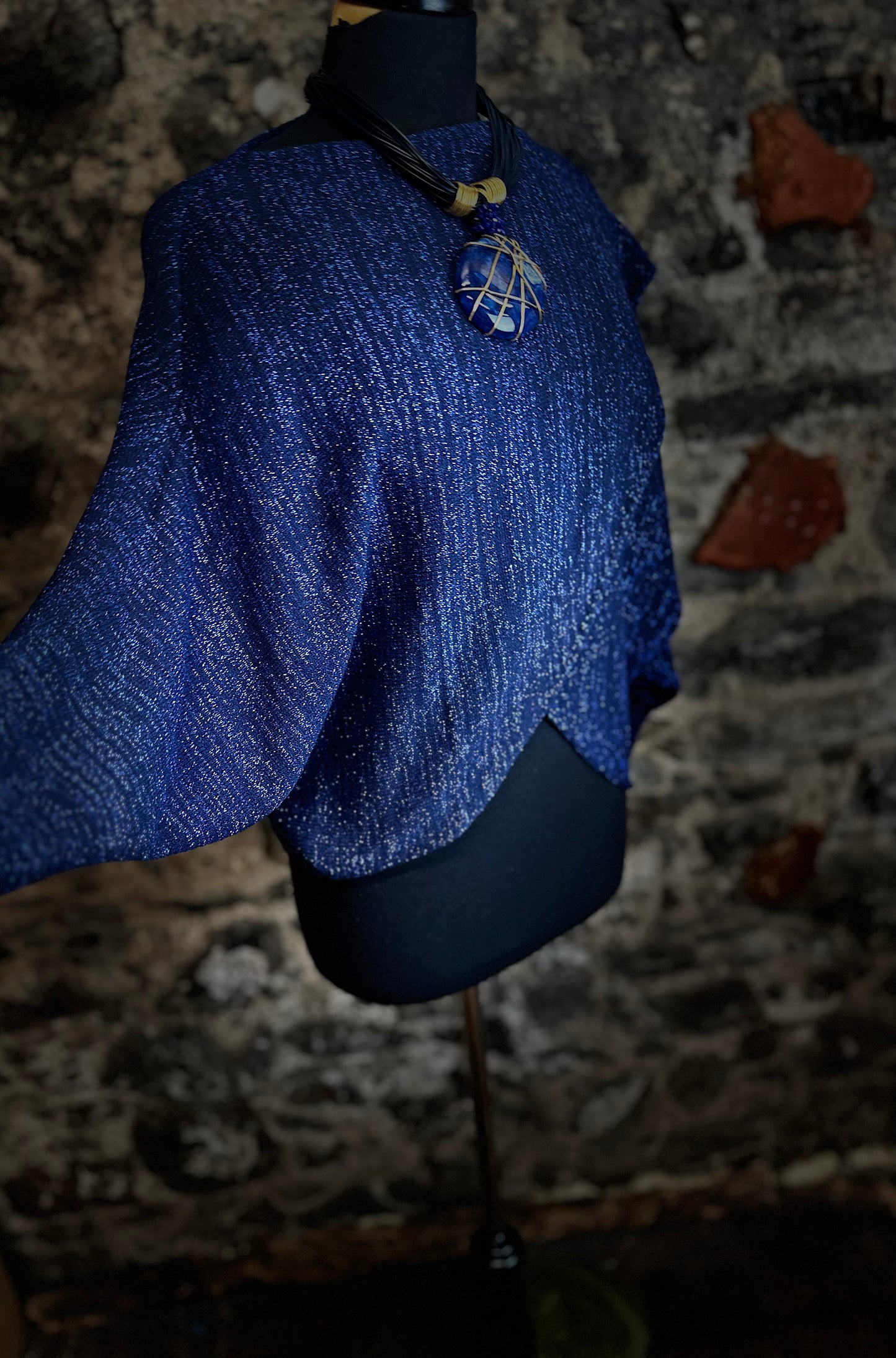 “Tanya “ indigo blue Italian crossover knit with metallic fleck