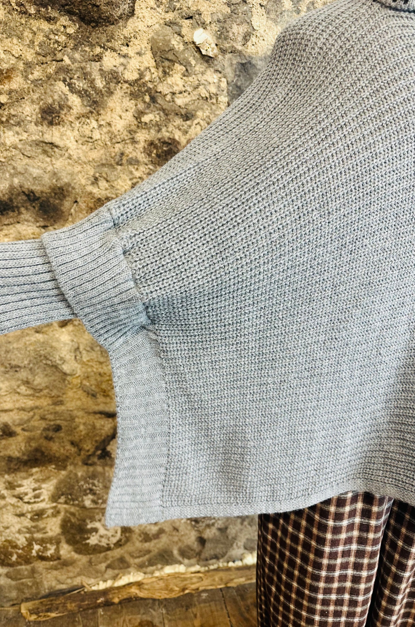 “Darina “ cloud grey high neck knit sleeved poncho