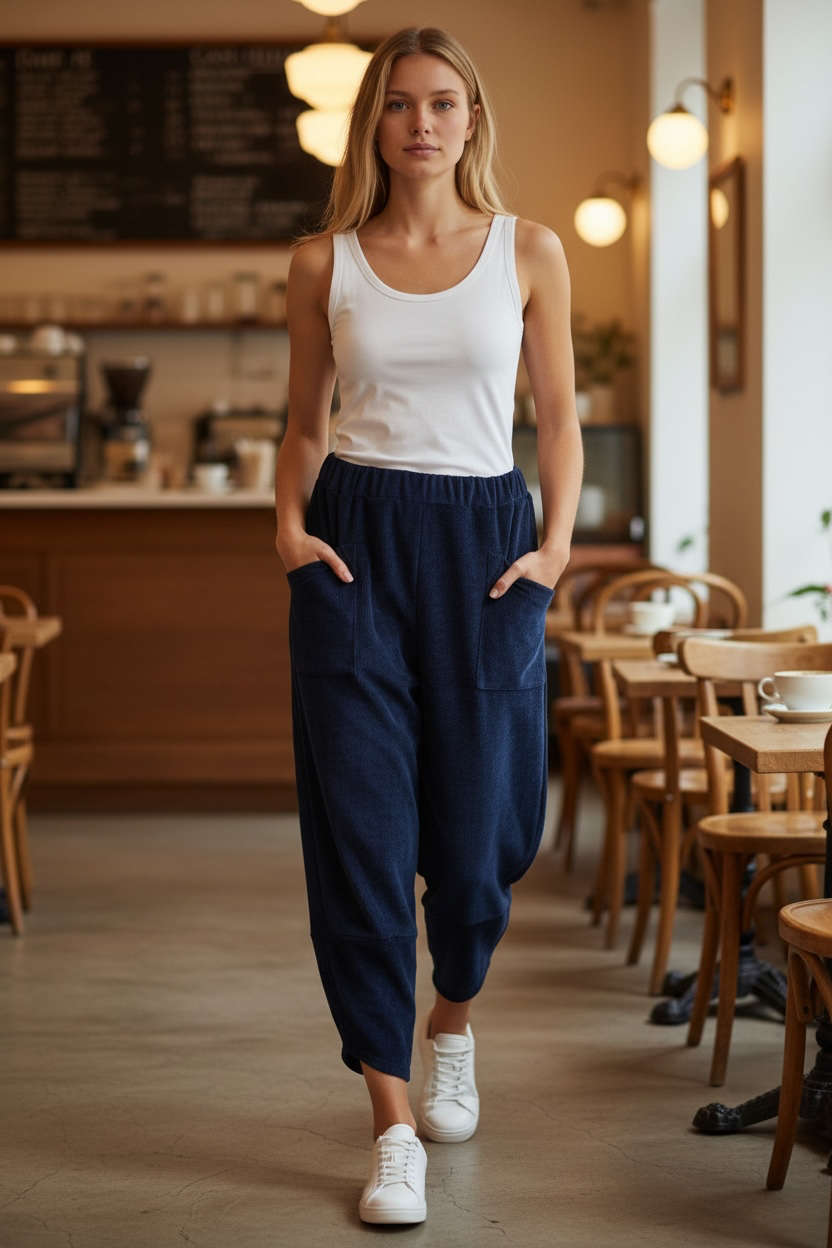 “Riva “ deep indigo navy chenille Italian jogger