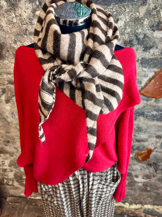 “Nelly “ chocolate and cream Bretton stripe triangle knit
