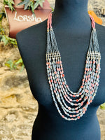 Statement dusky pink and grey multi layer necklace
