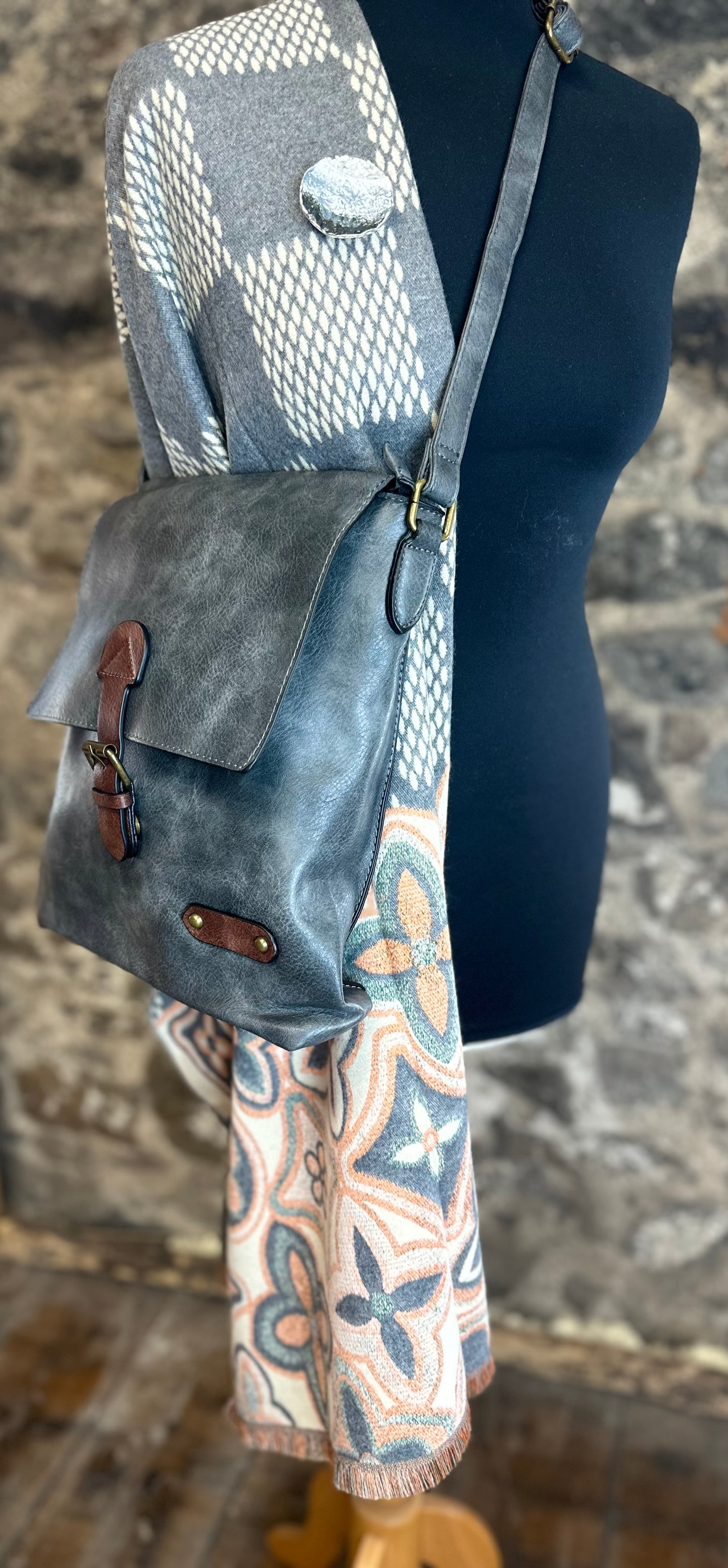 “Maggie “ charcoal grey vegan satchel crossbody