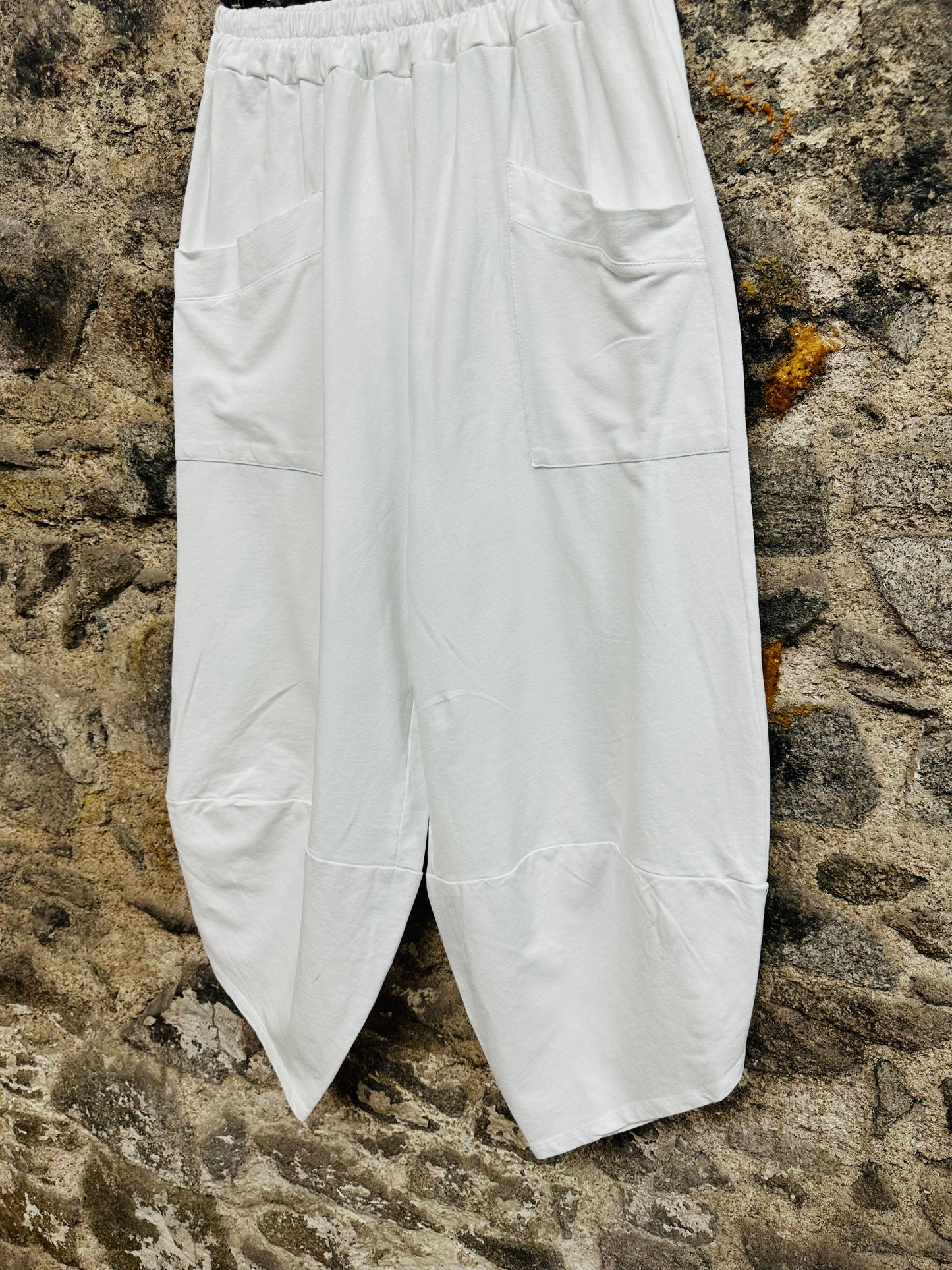 “Mica “classic white cotton jersey italian tulip cocoon trousers