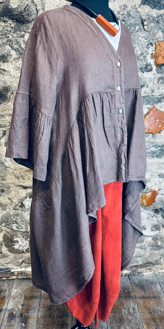 “Renee “ chocolate Italian hi lo dress shirt