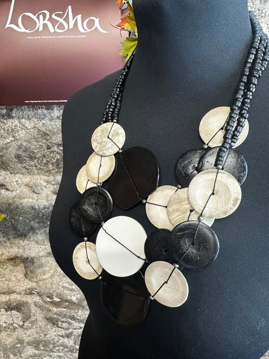 Statement monochrome coconut wood neckpiece