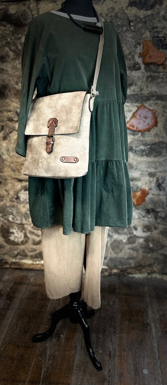 “Katie “ fine corduroy forest green Italian tunic dress