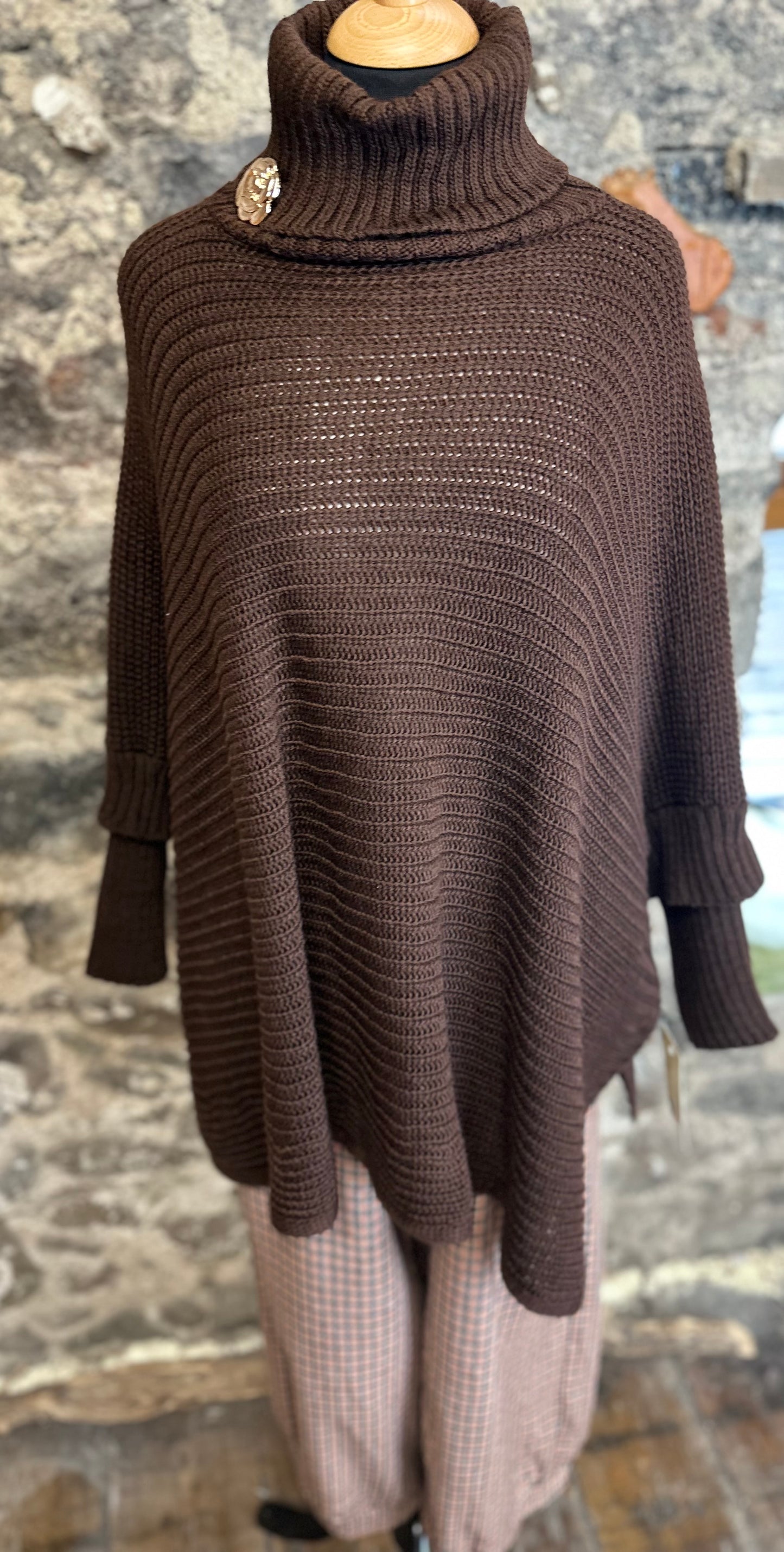 “Darina” chocolate high neck polo poncho