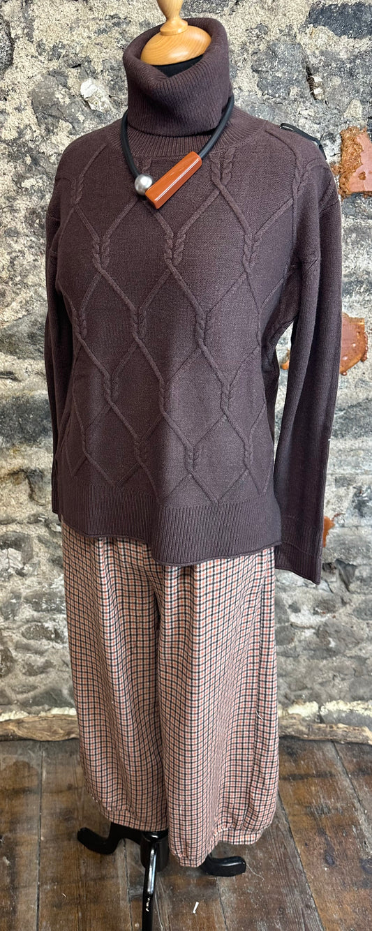 “Dani “ tangerine and chocolate Italian plaid pant