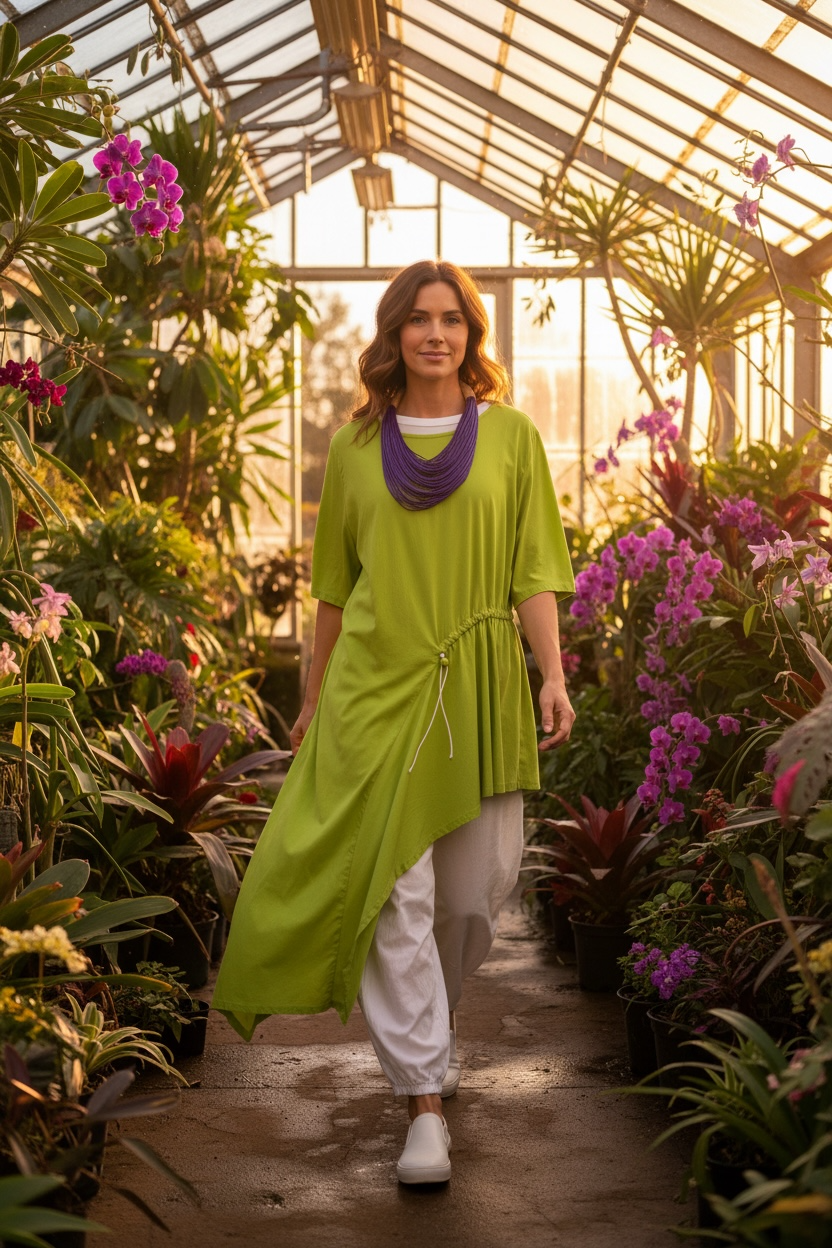 “Perri” apple green Italian asymmetric pull toggle tunic