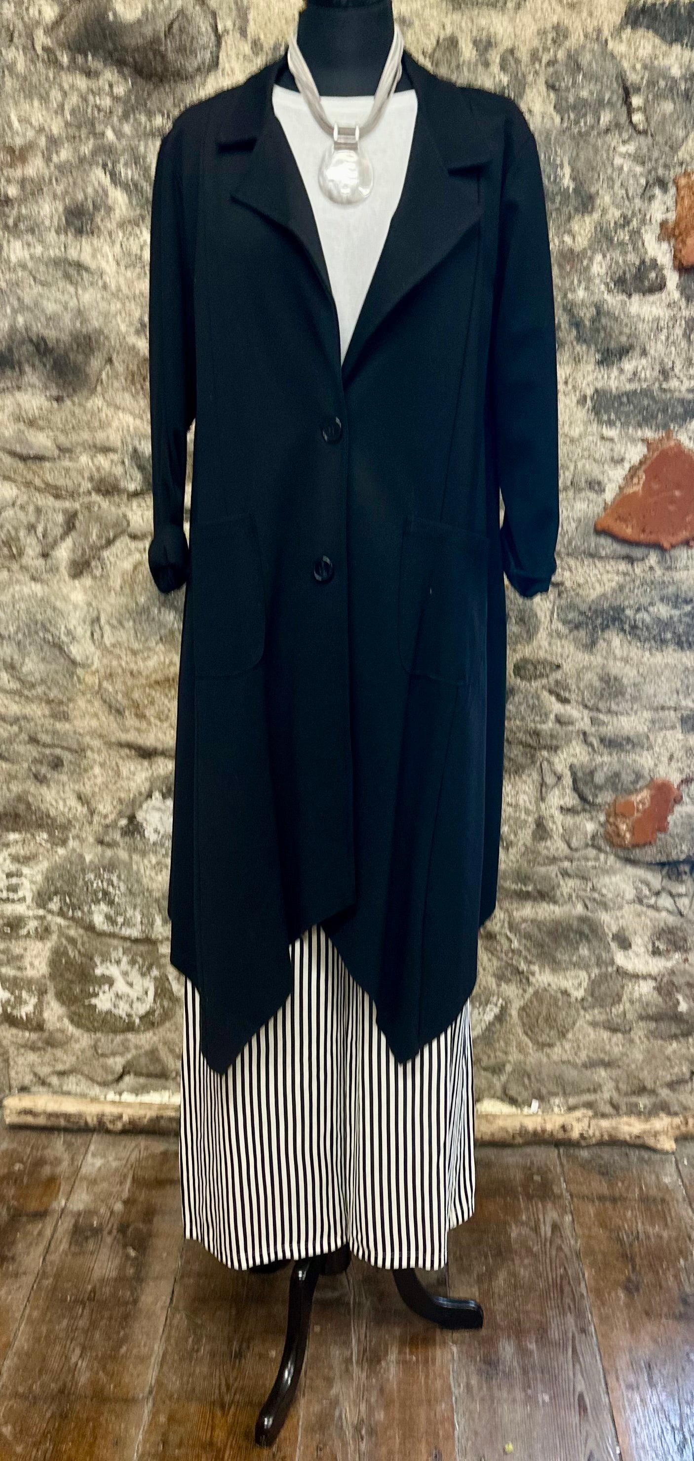 “Lacey “ Italian irregular hem jacket ebony black
