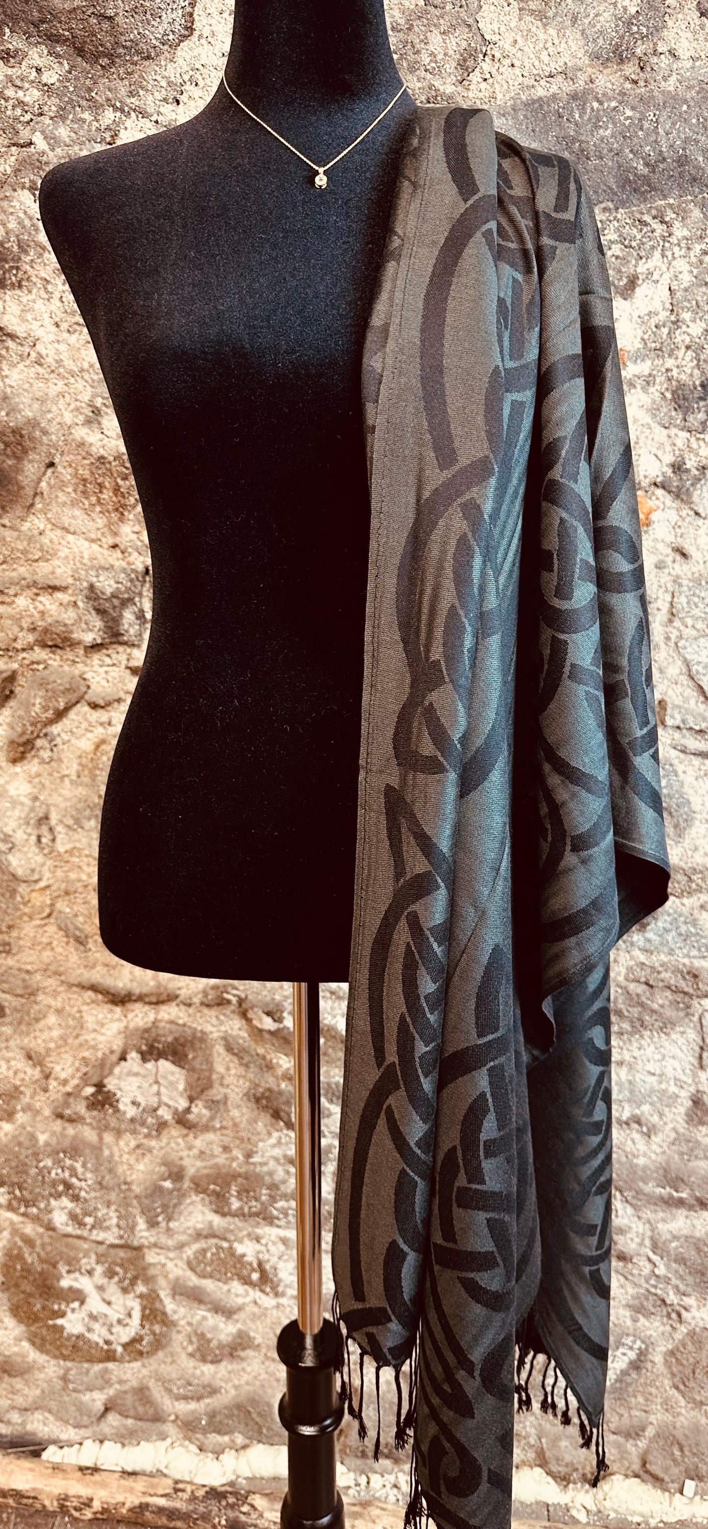 Ebony black heritage Irish designed knotwork pashmina