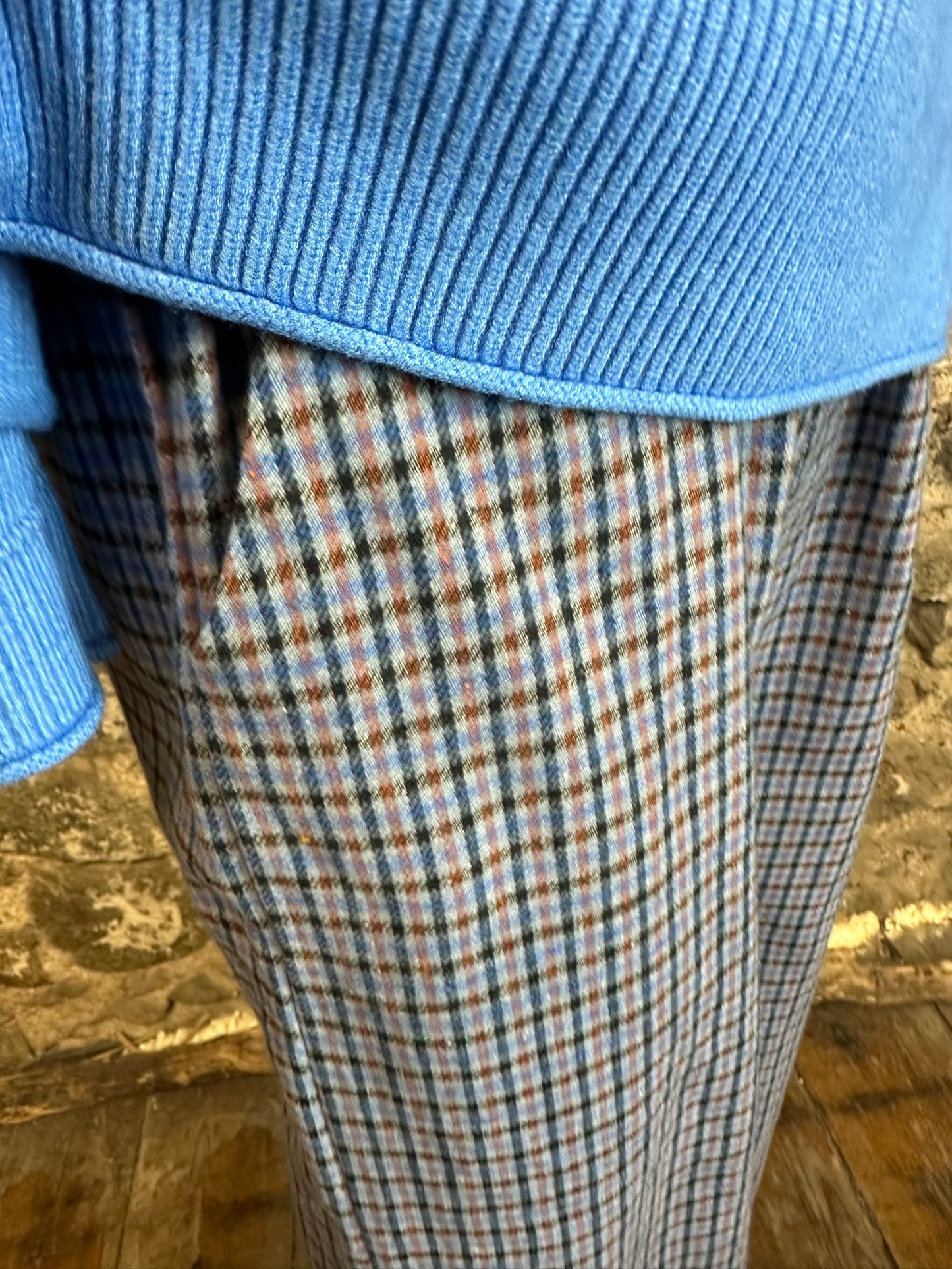 “ Dani “ sky blue plaid cosey Italian pants