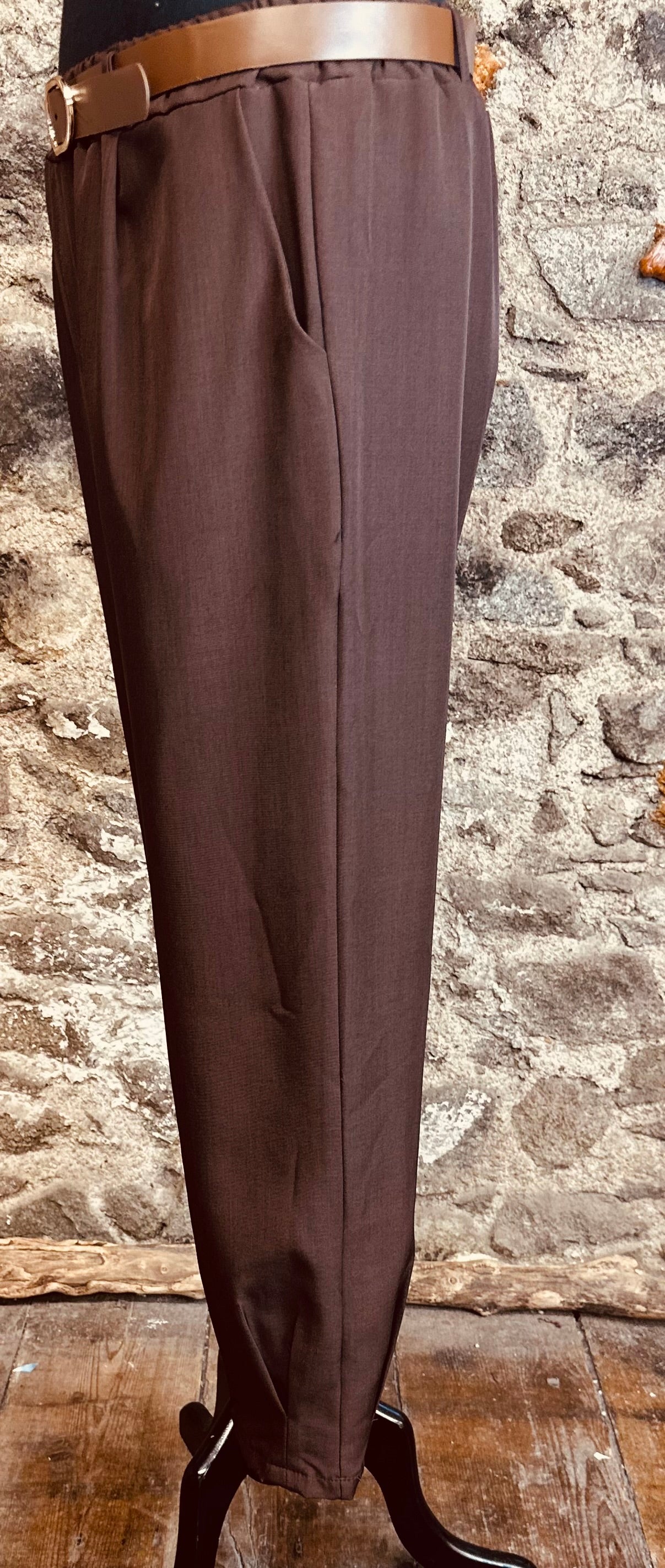 “Mary Beth” chocolate Italian pintuck dress trouser