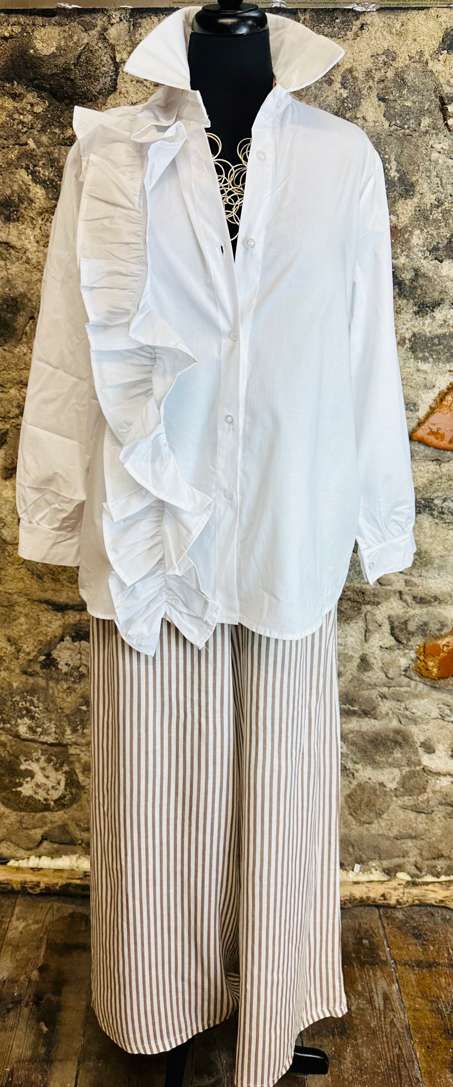 “Helena “ white Italian front ruffle shirt