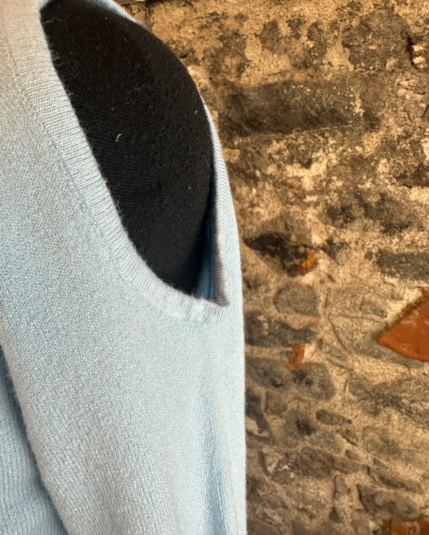 “Frankie “ powder blue asymmetric Italian  knit jumper