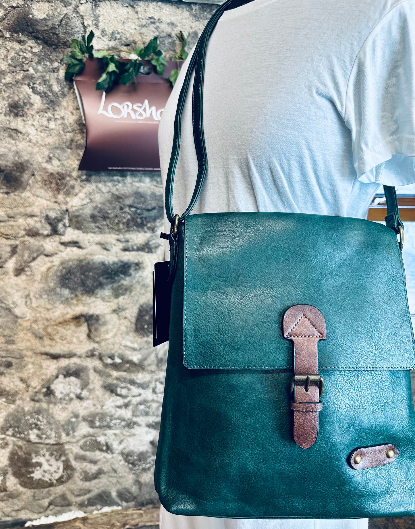 “Maggie “ forest green vegan satchel bag