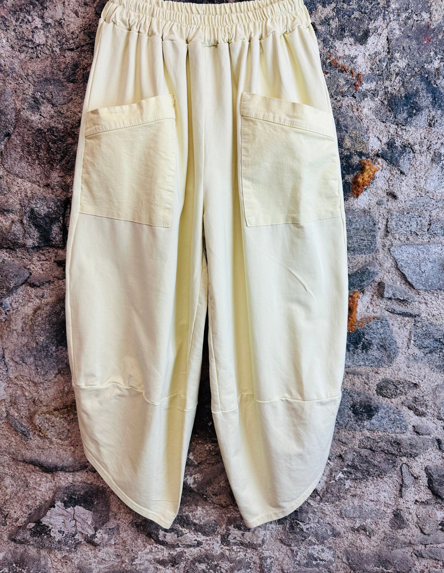 “Chrissie “ lemon Italian cotton and jersey Italian cocoon pants