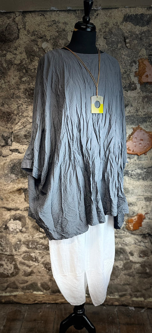 “Elsbeth “ charcoal crinkle Italian poncho tunic
