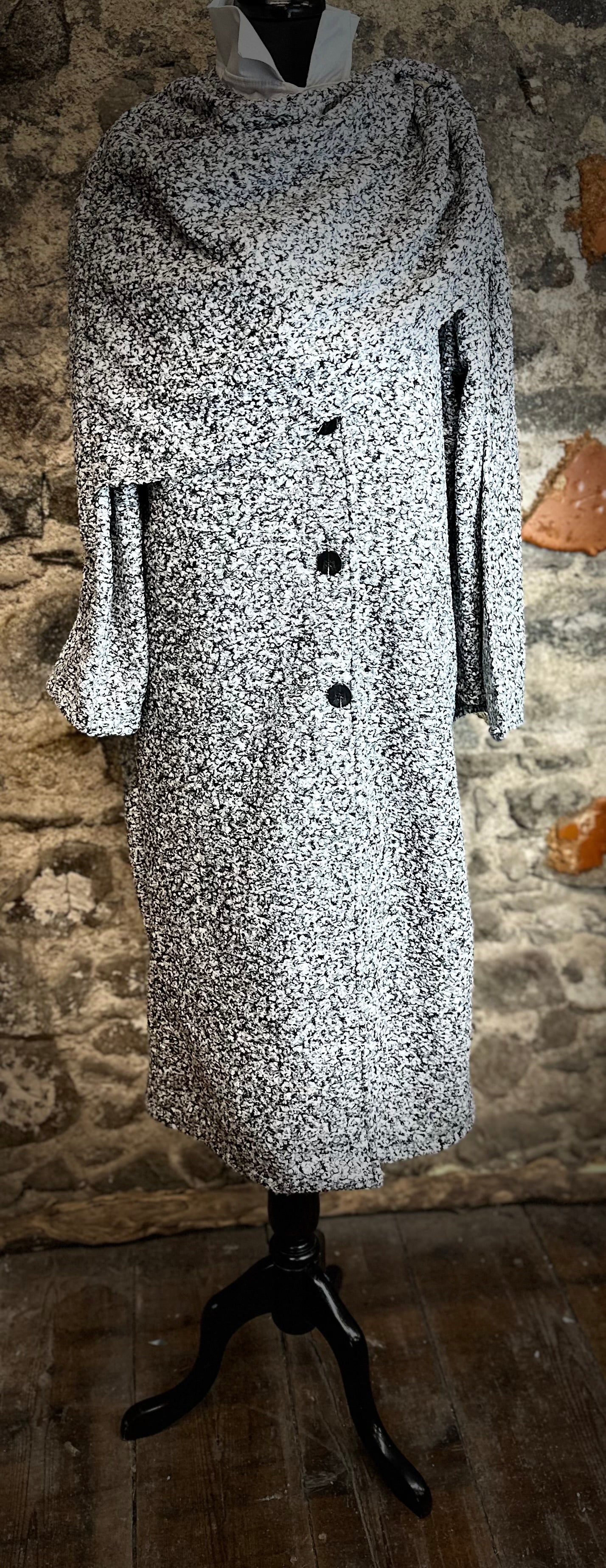 “Nicolette  “monochrome italian boucle scarf wrap coat