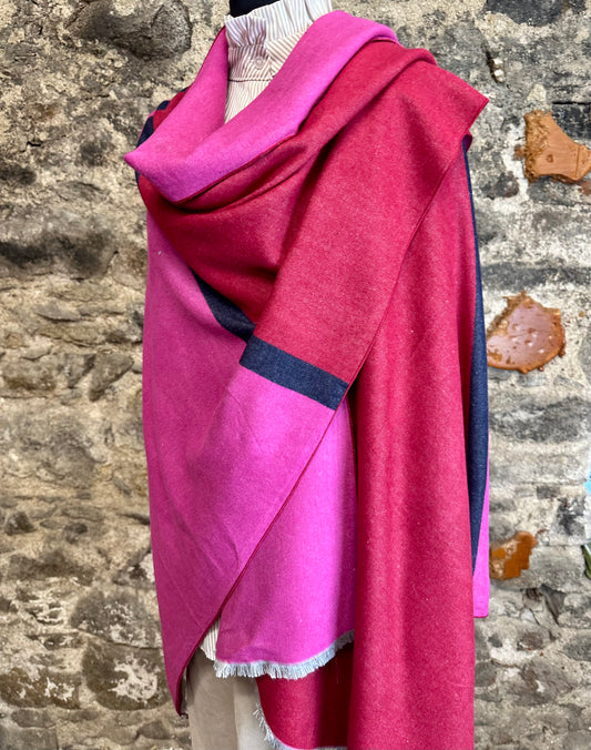 “Sara” colour block cerise /rasberry and navy cape