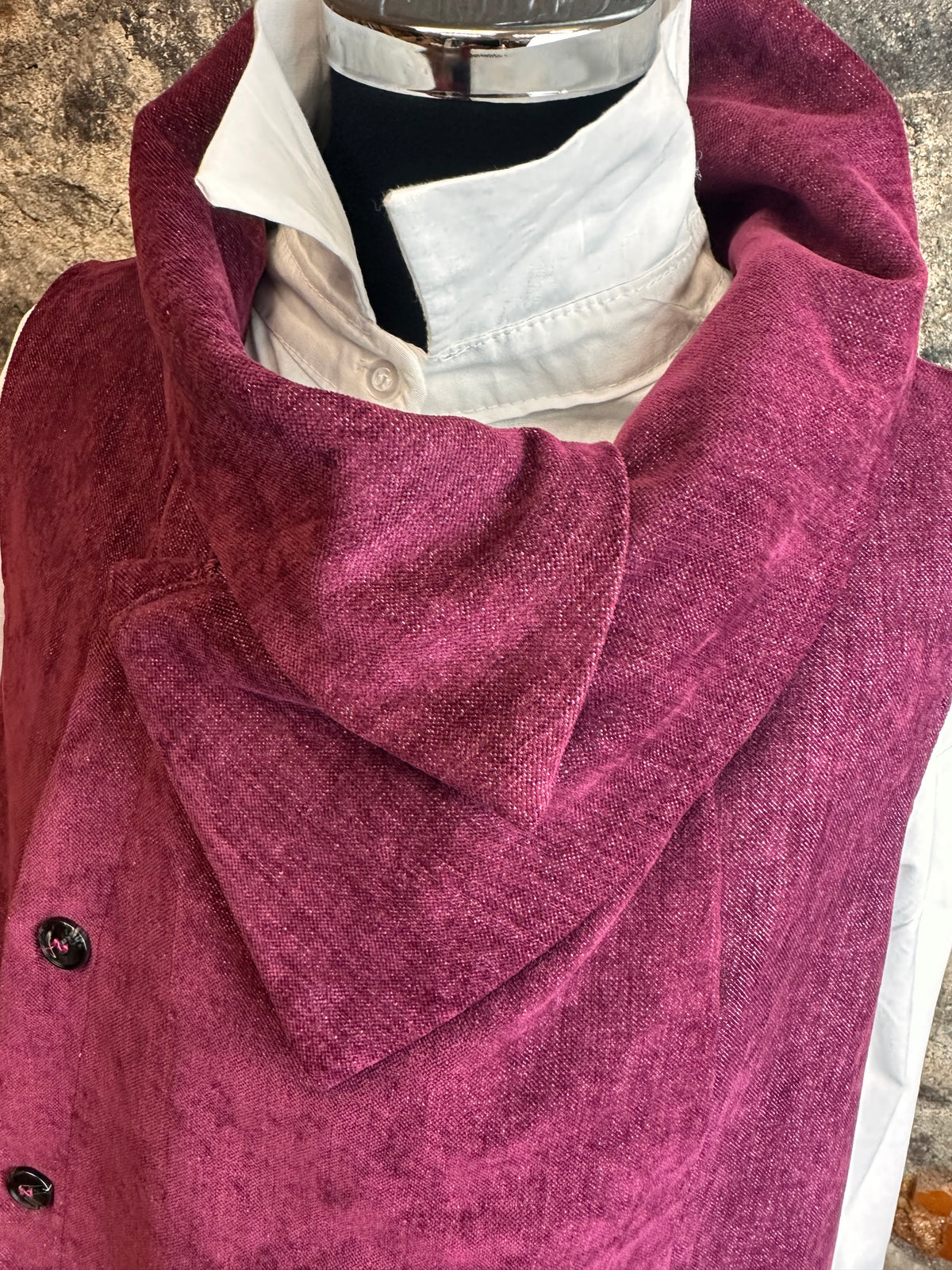 “Mandy “ burgundy Italian asymmetrical waist coat