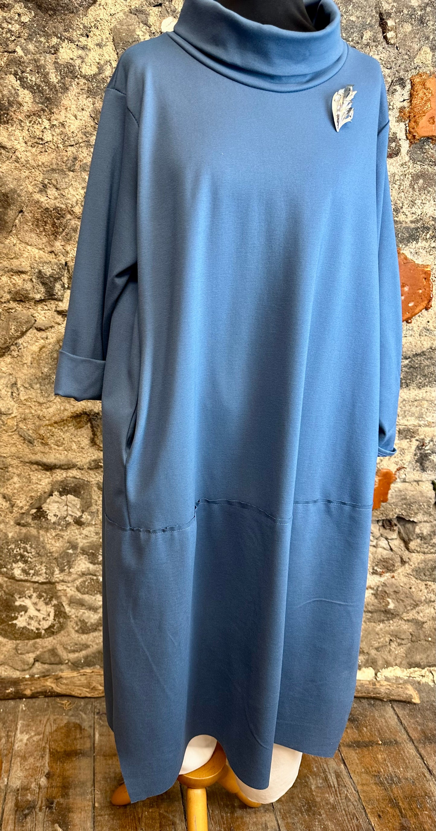 “Mandi” italian hi funnel neck tunic style dress …cloudy blue