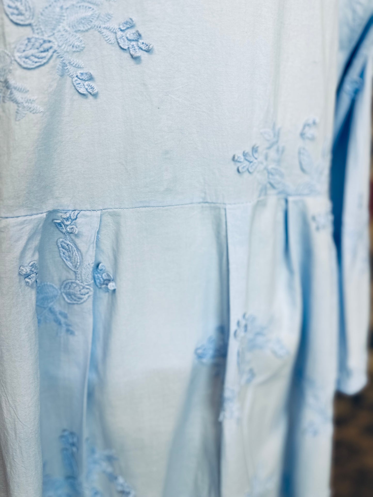 “Moira “Wedgwood blue Italian cotton appliqué dress coat