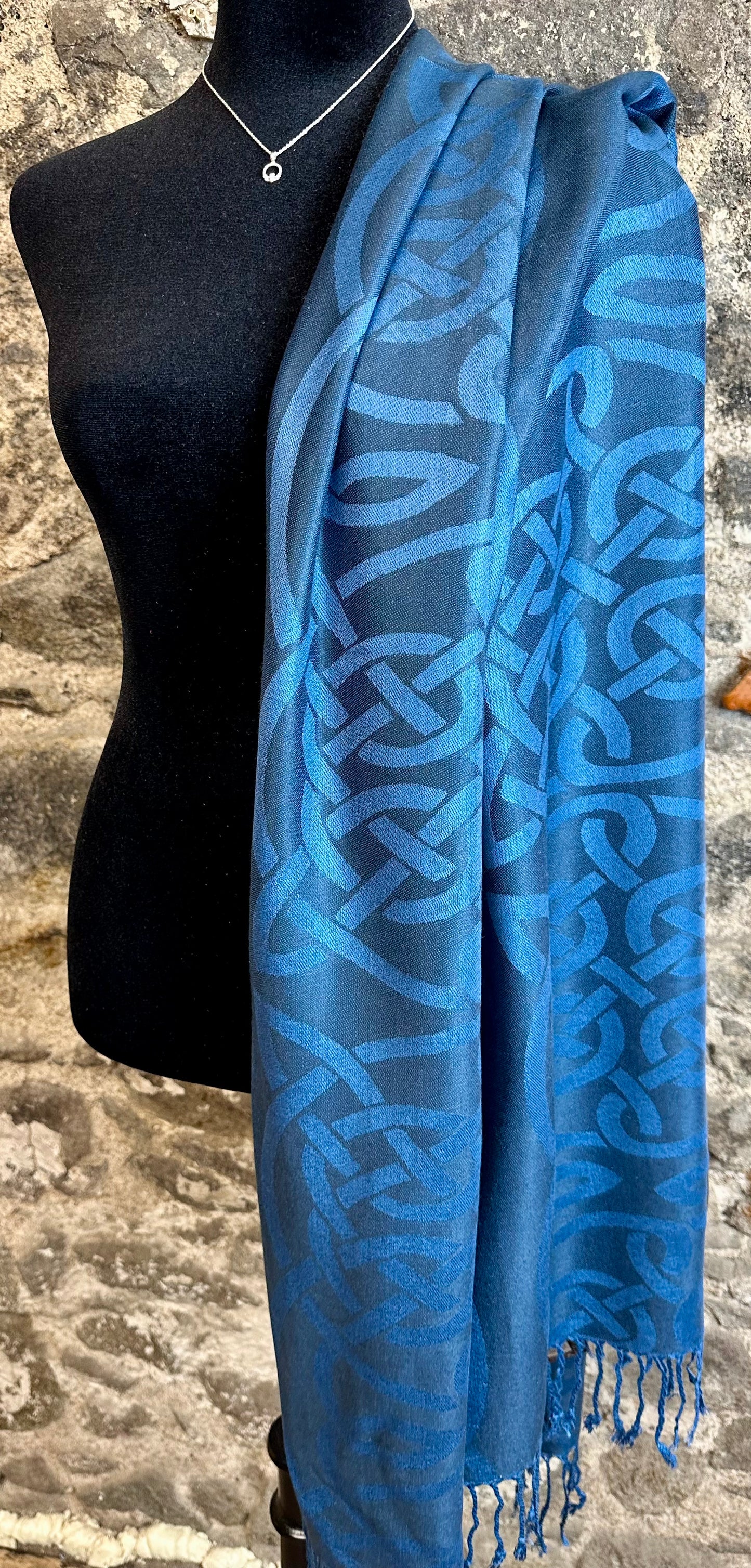 Ocean blue Irish designed heritage knotwork pashmina