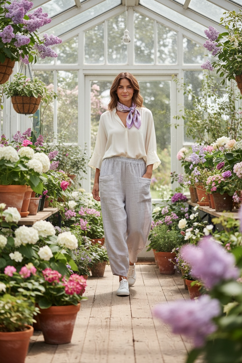 “Sam” soft lilac derp pocketgrey Italian linen cullottes