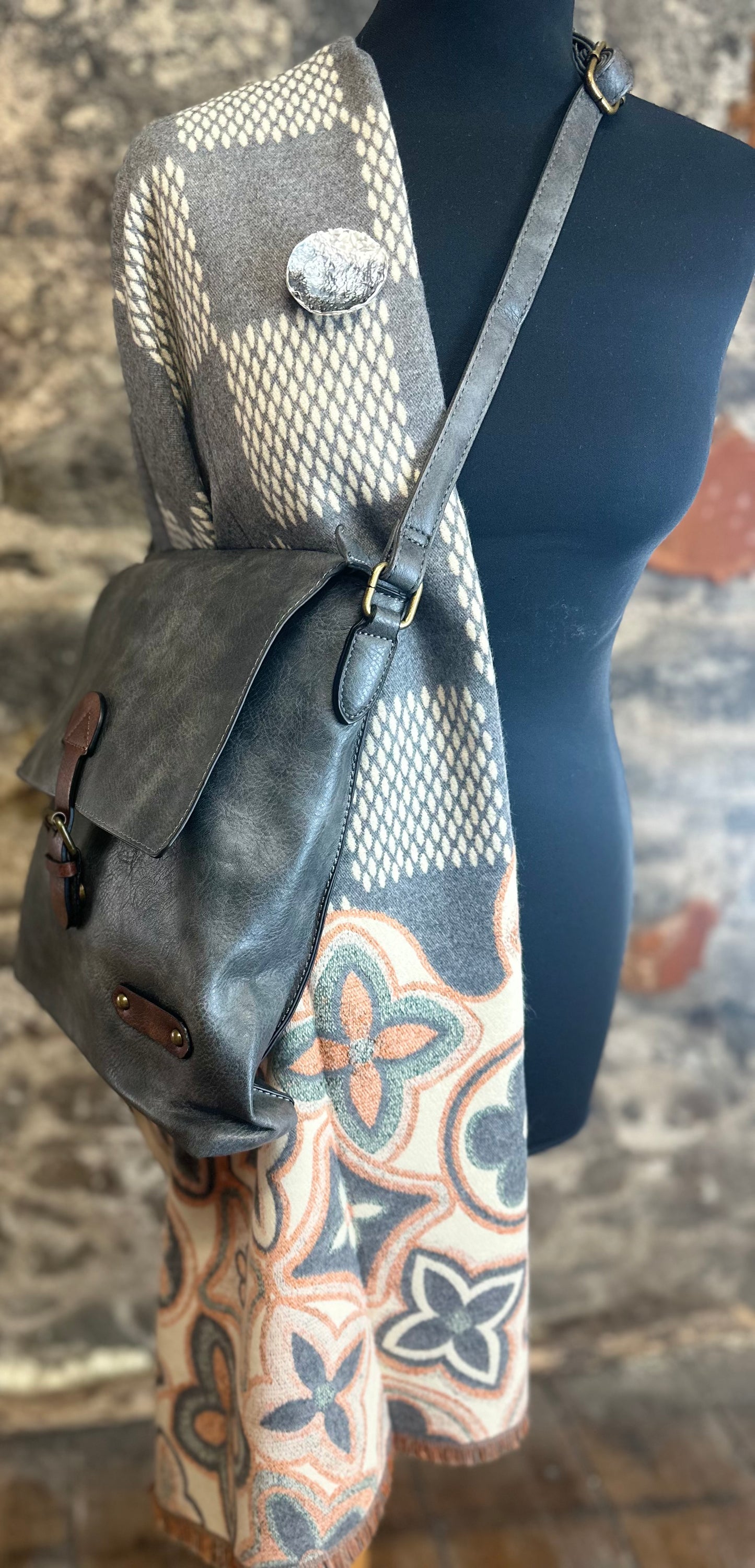“Maggie “ charcoal grey vegan satchel crossbody