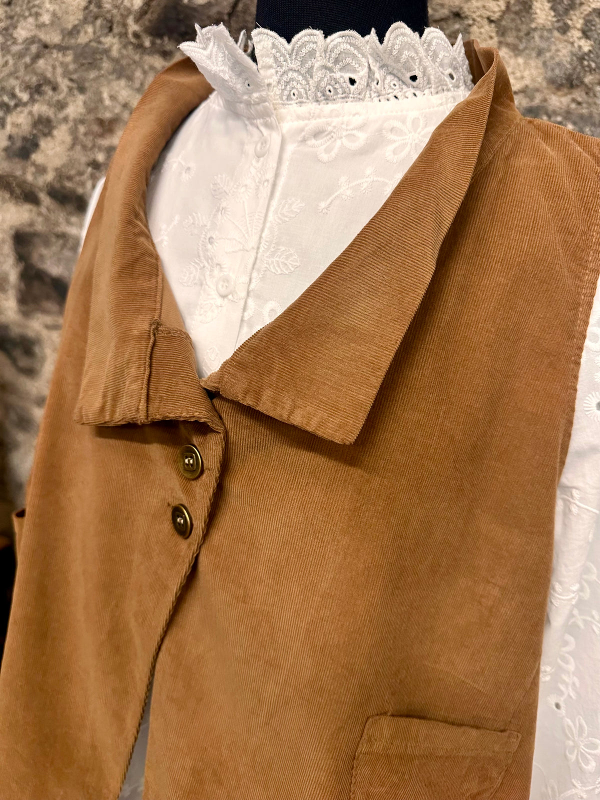 “Kellie” warm tan pin corduroy waist coat