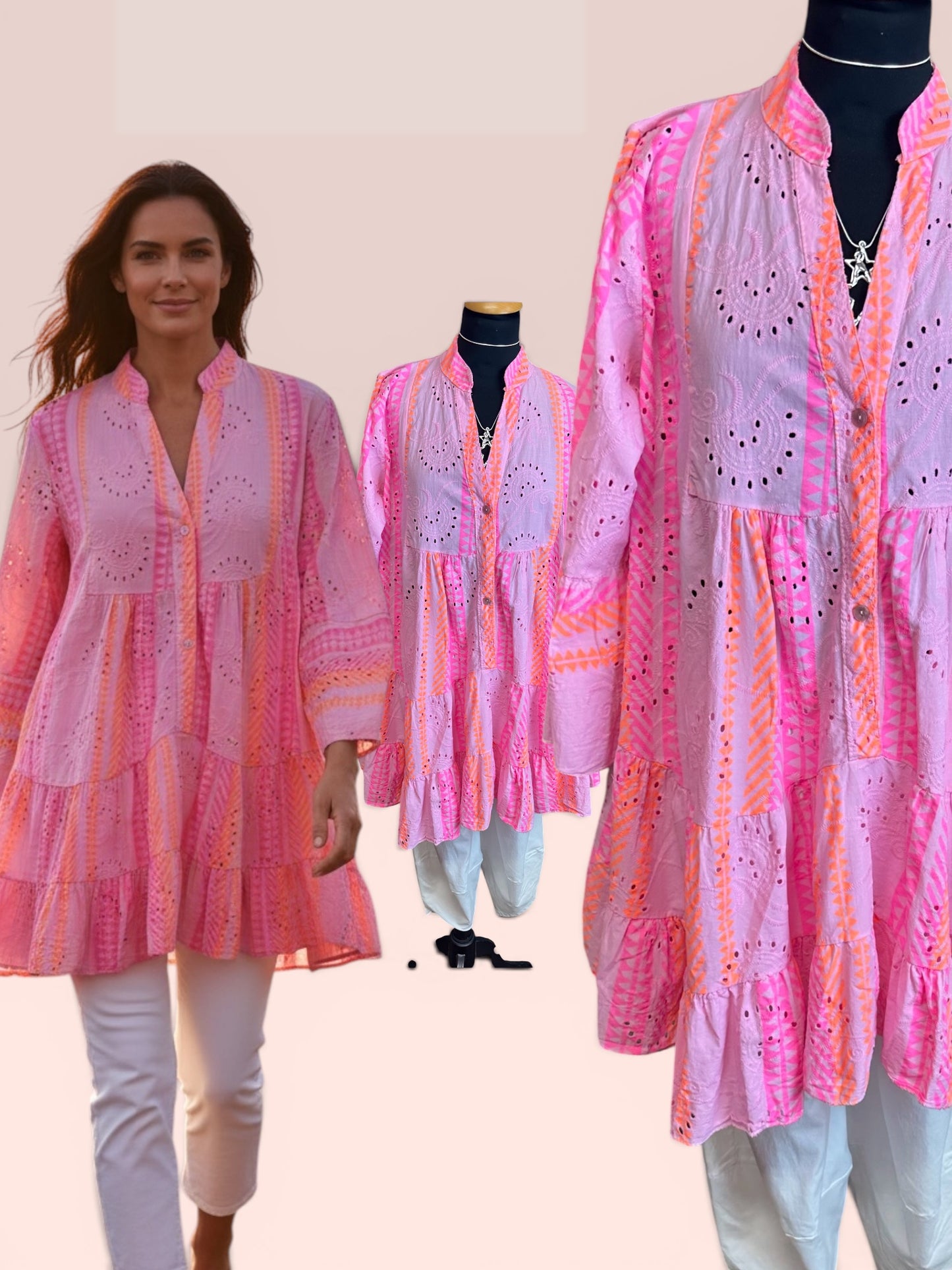 “Corrina” stunning Italian cerise lilac and tangerine dress tunic