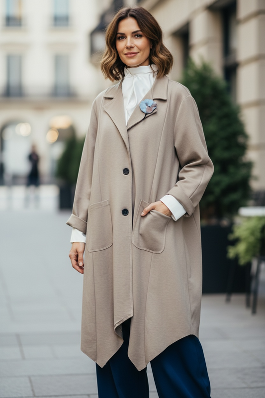 “Lacey “ mocha Italian heavy jersey casual coat