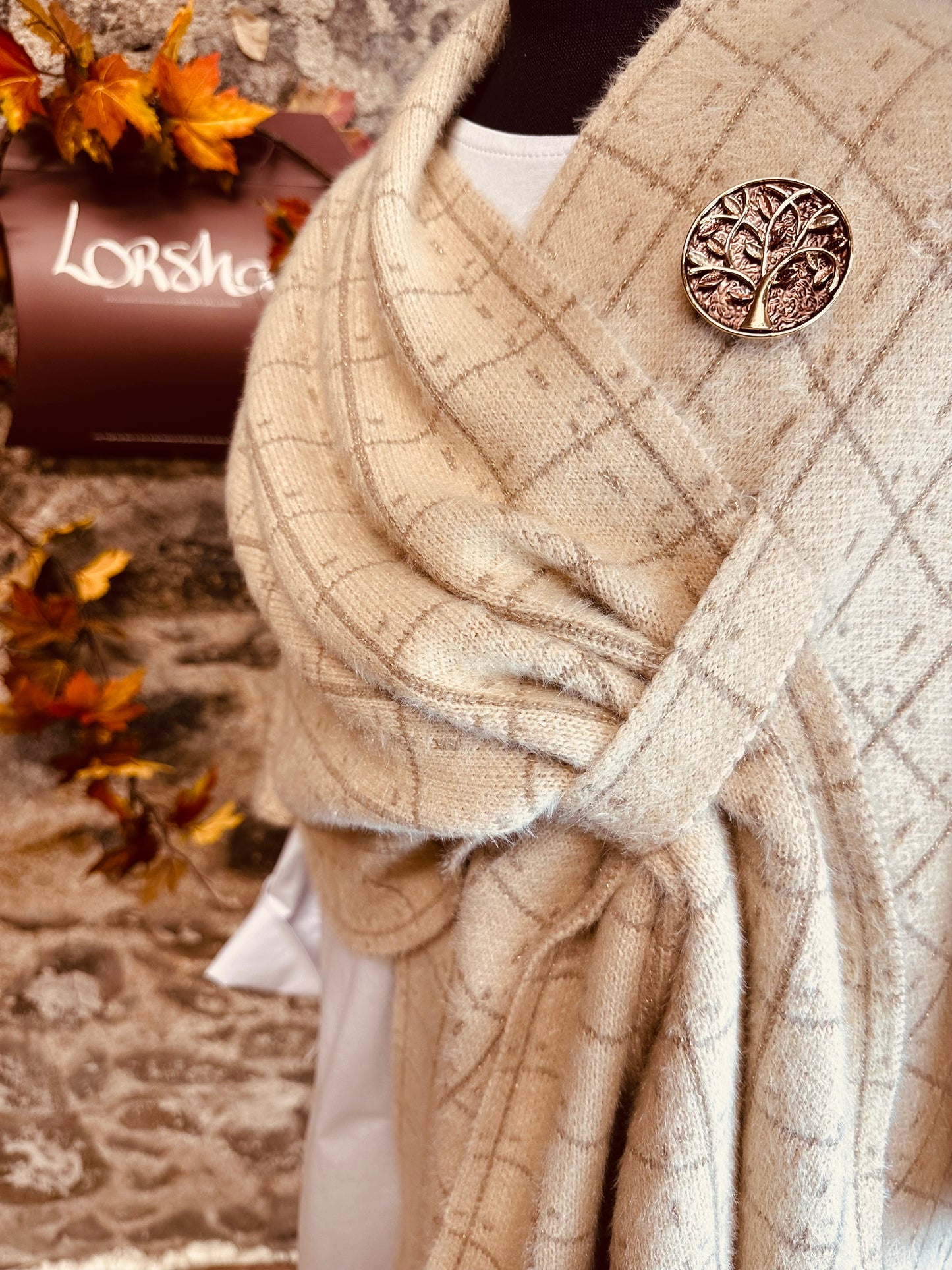 “Amèile” beige cape wrap/stole