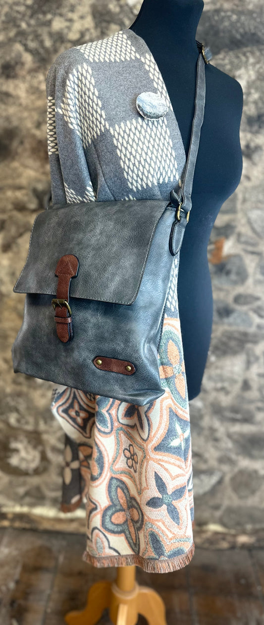“Maggie “ charcoal grey vegan satchel crossbody