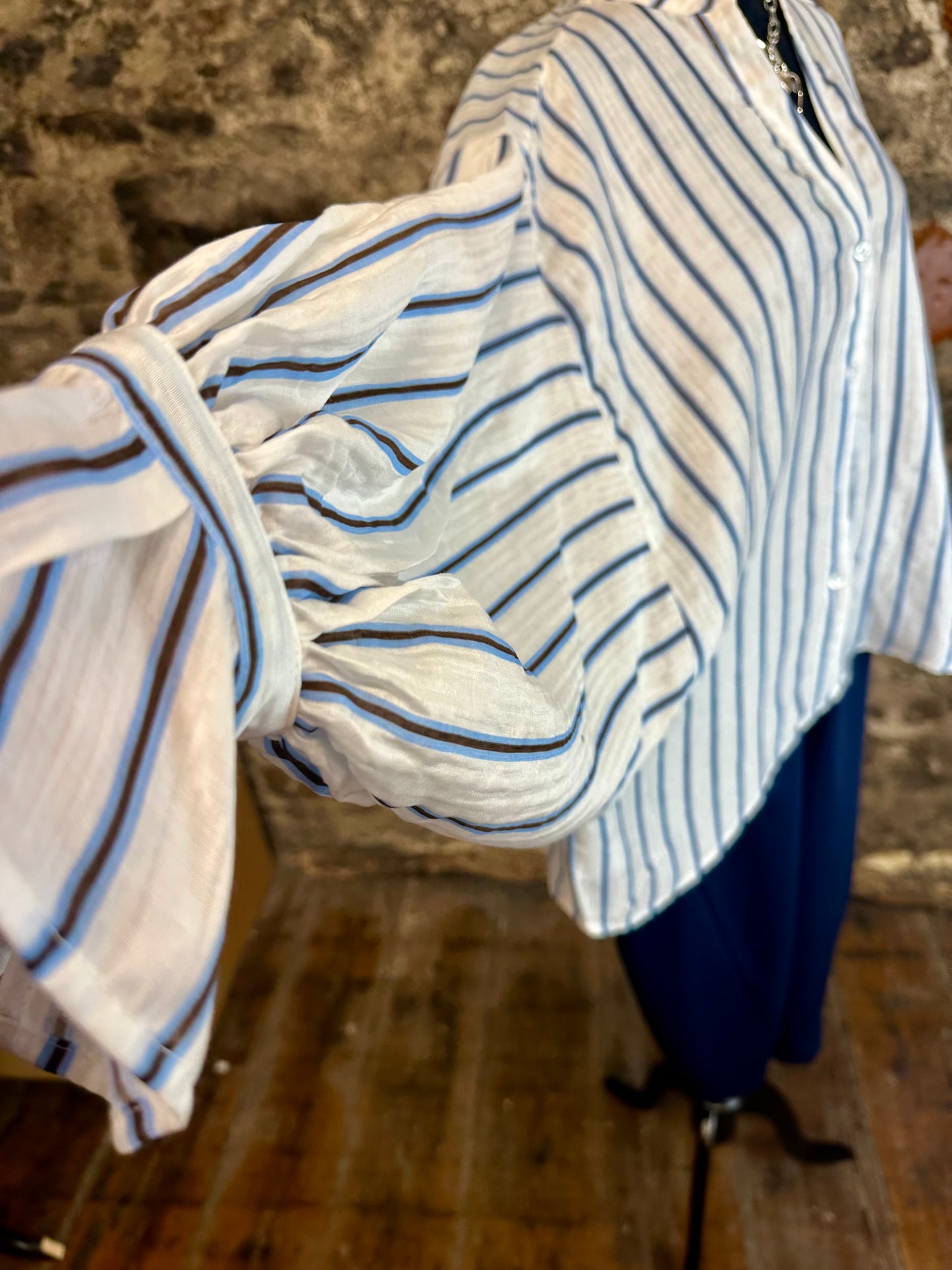 “Brontë “ pinstripe renaissance blousson statement Italian blouse
