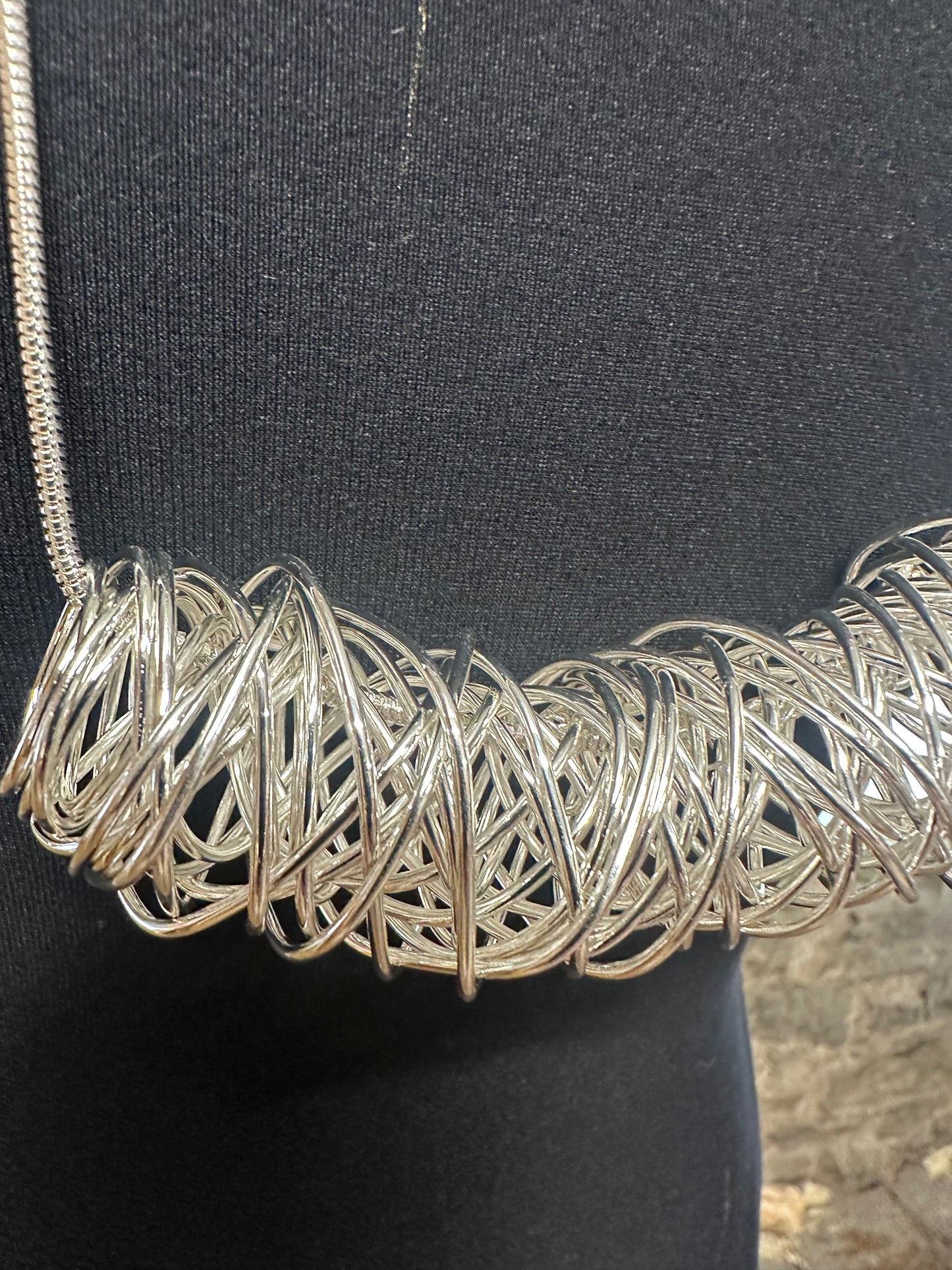 Silver plated wire minimalisg statement neckpiece