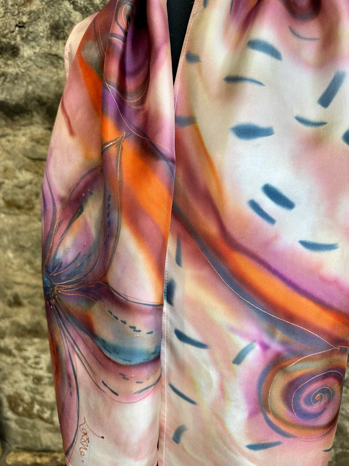 Lorshadesign Handpainted twill silk scarf