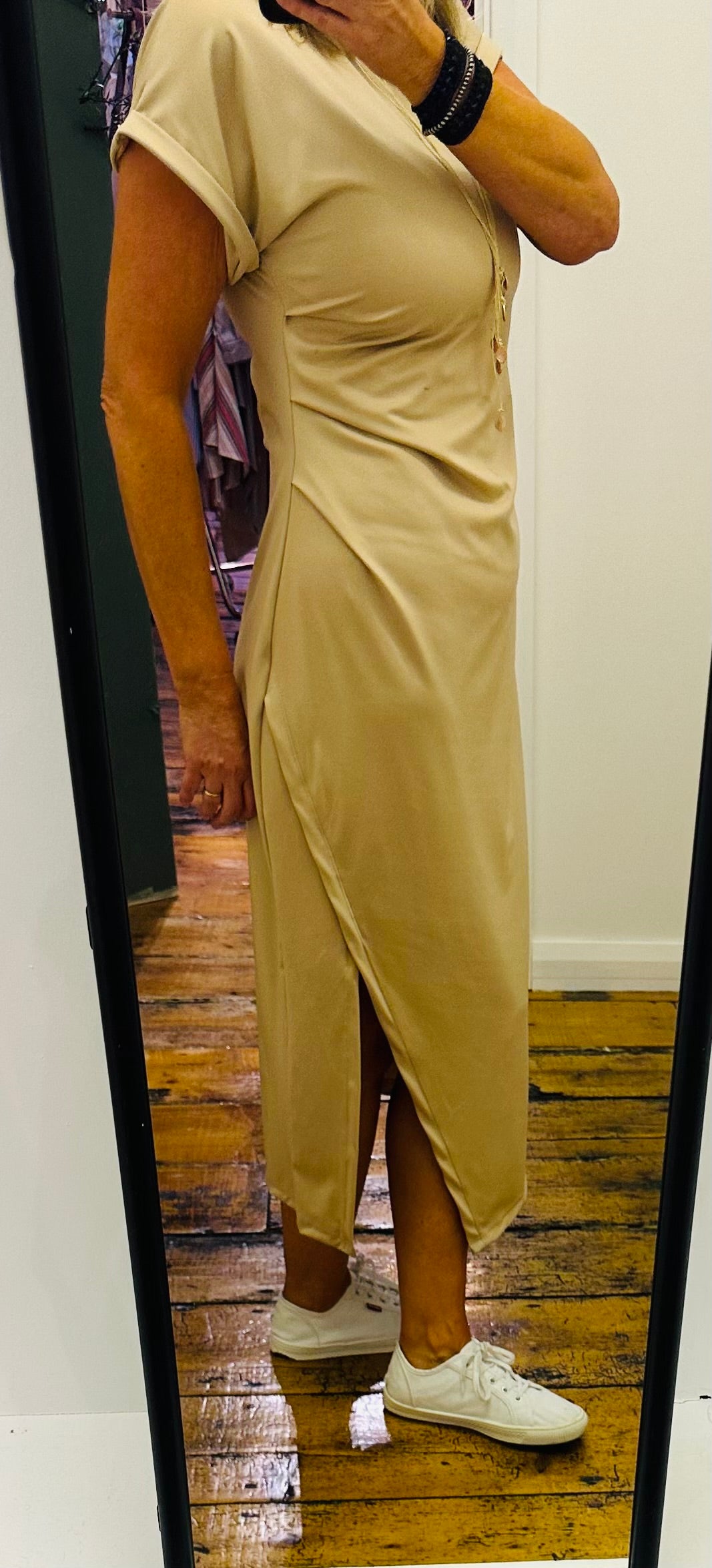 “Kiva  “Italian side split dress warm beige