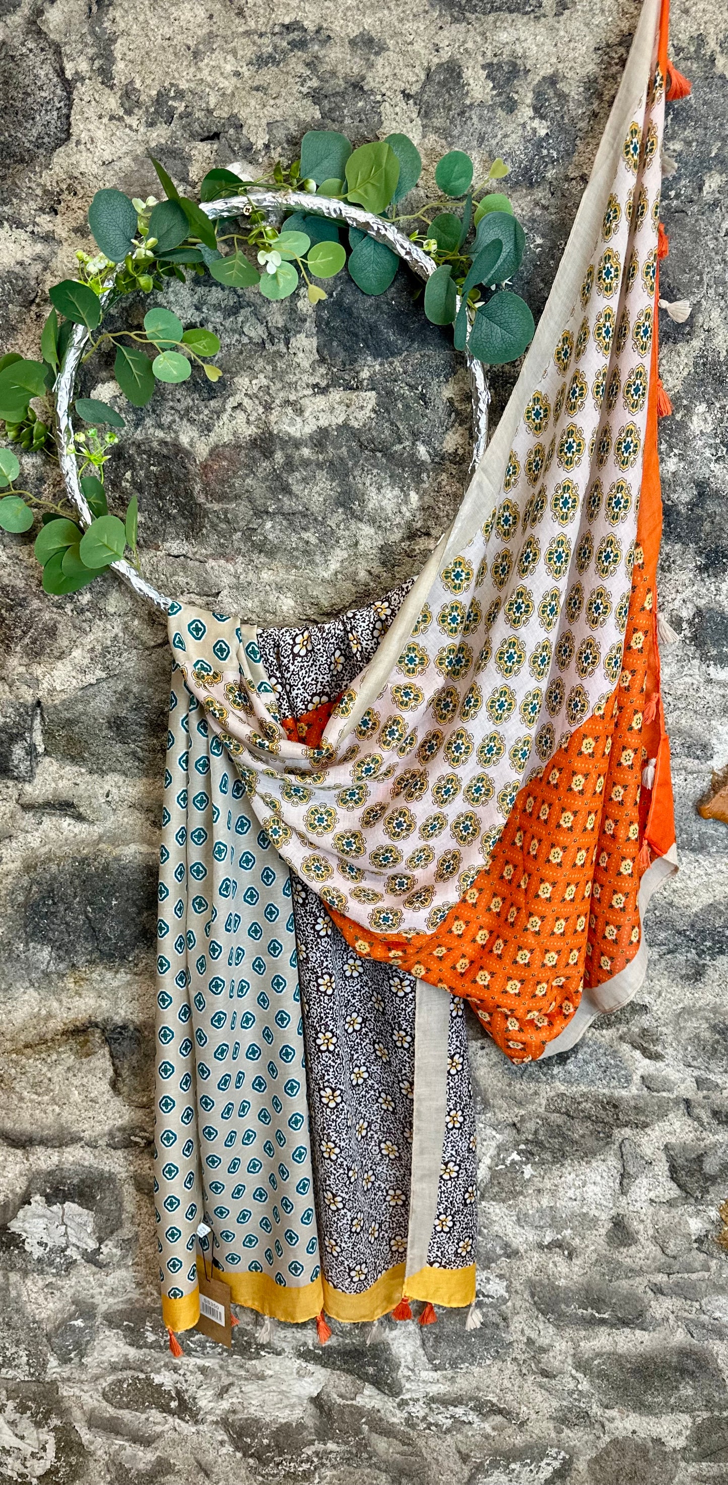 Spring tangerine trim tasseled wrap