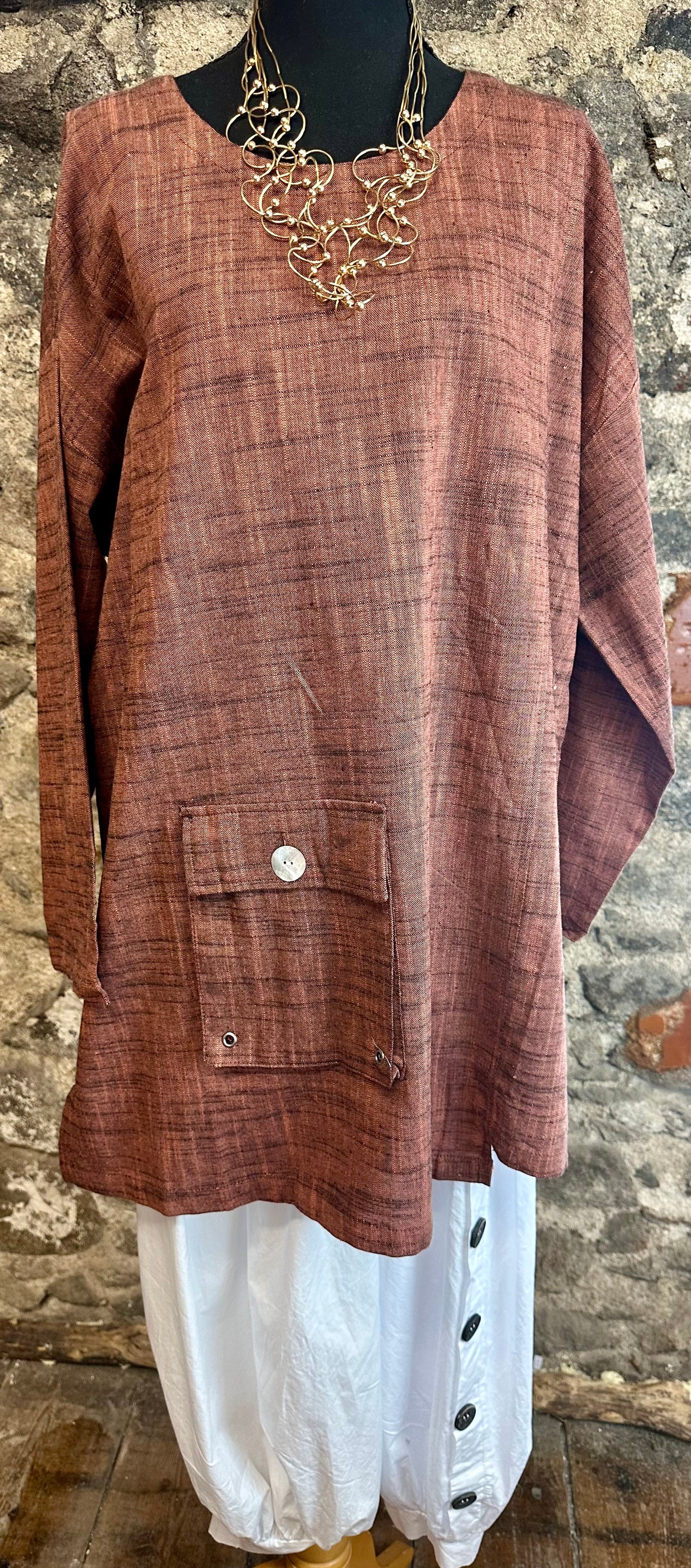 “Ava “ linen blend Italian tunic copper