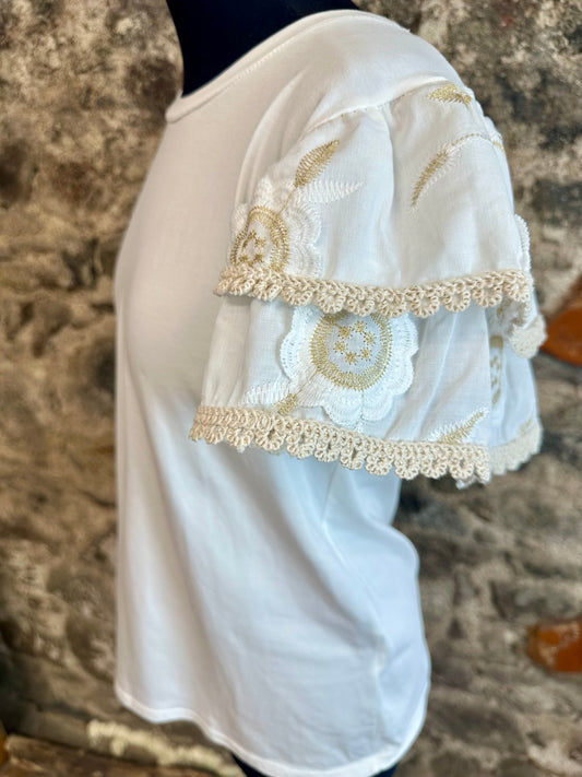 “Chloe” embellished sleeve natural tshirt